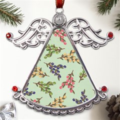 Berries Flowers Pattern Print Metal Angel With Crystal Ornament by Maspions