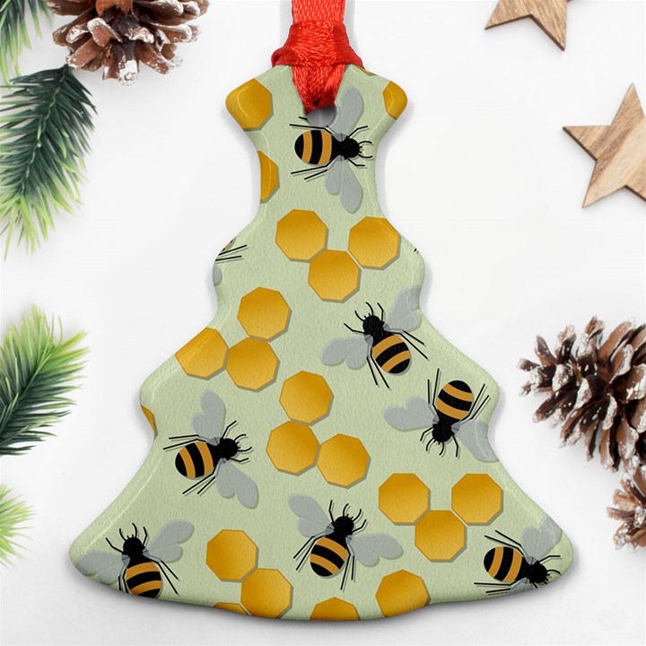 Bees Pattern Honey Bee Bug Honeycomb Honey Beehive Christmas Tree Ornament (Two Sides)