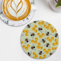 Bees Pattern Honey Bee Bug Honeycomb Honey Beehive Uv Print Round Tile Coaster by Bedest