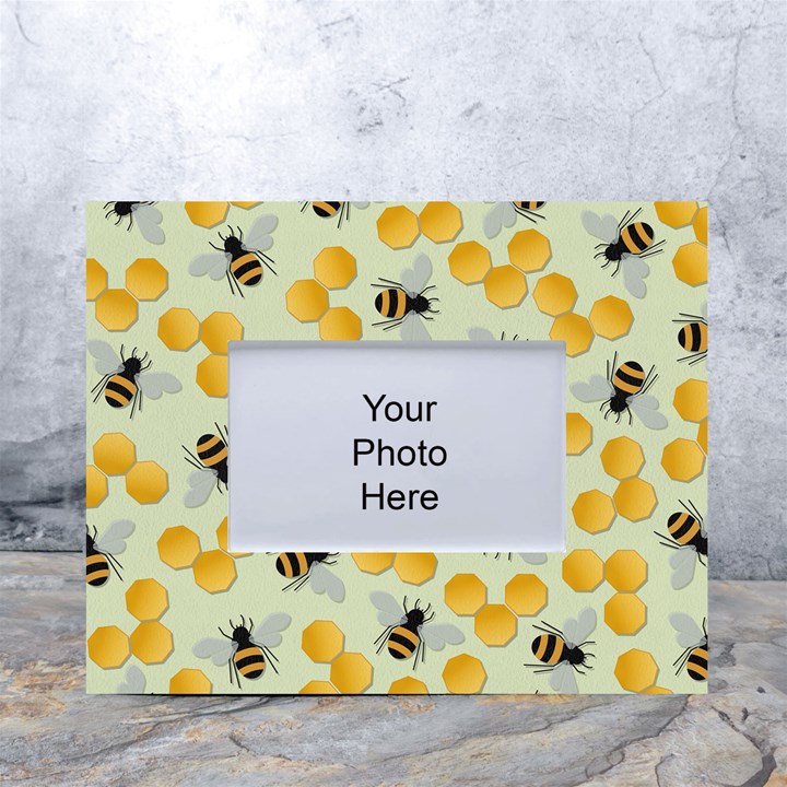 Bees Pattern Honey Bee Bug Honeycomb Honey Beehive White Tabletop Photo Frame 4 x6 