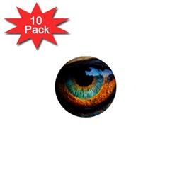 Eye Bird Feathers Vibrant 1  Mini Buttons (10 Pack)  by Hannah976