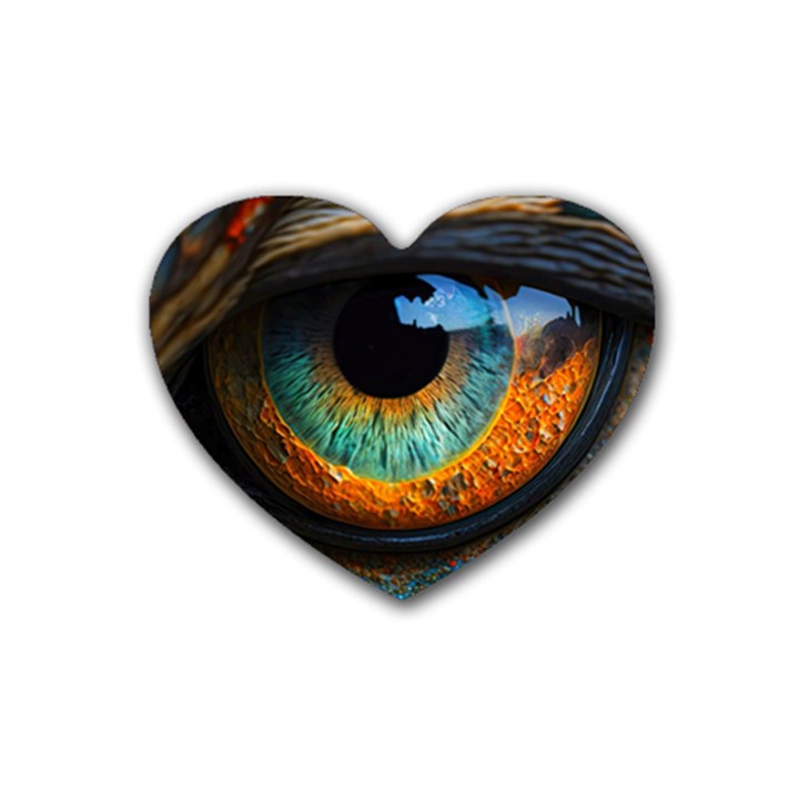 Eye Bird Feathers Vibrant Rubber Heart Coaster (4 pack)