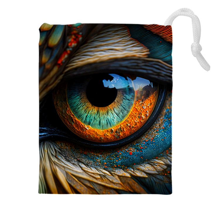 Eye Bird Feathers Vibrant Drawstring Pouch (4XL)