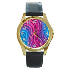 Spiral Swirl Pattern Light Circle Round Gold Metal Watch by Ndabl3x