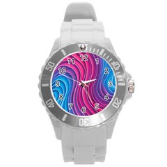 Spiral Swirl Pattern Light Circle Round Plastic Sport Watch (l) by Ndabl3x