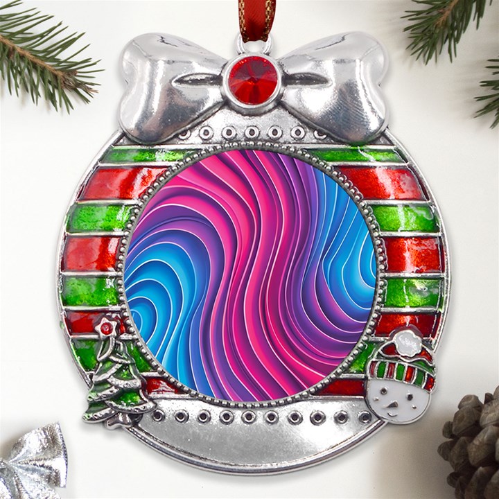 Spiral Swirl Pattern Light Circle Metal X Mas Ribbon With Red Crystal Round Ornament