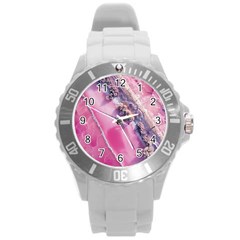 Texture Pink Pattern Paper Grunge Round Plastic Sport Watch (l) by Ndabl3x