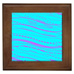 Wave Stripe Pattern Design Aqua Framed Tile by Ndabl3x