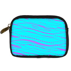 Wave Stripe Pattern Design Aqua Digital Camera Leather Case by Ndabl3x