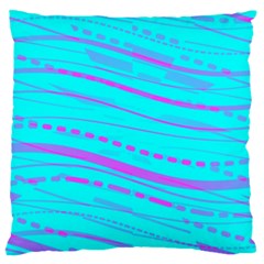 Wave Stripe Pattern Design Aqua Large Cushion Case (one Side) by Ndabl3x