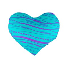 Wave Stripe Pattern Design Aqua Standard 16  Premium Heart Shape Cushions by Ndabl3x