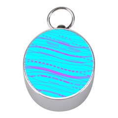 Wave Stripe Pattern Design Aqua Mini Silver Compasses by Ndabl3x