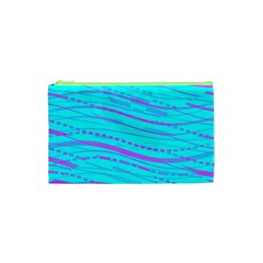 Wave Stripe Pattern Design Aqua Cosmetic Bag (xs) by Ndabl3x