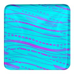 Wave Stripe Pattern Design Aqua Square Glass Fridge Magnet (4 Pack) by Ndabl3x