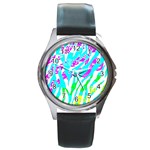 Animal Print Bright Abstract Round Metal Watch Front