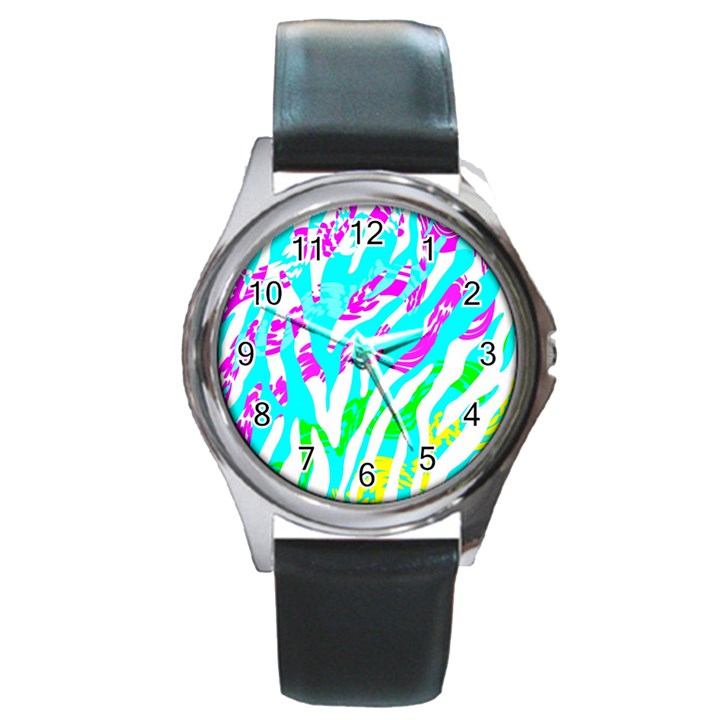 Animal Print Bright Abstract Round Metal Watch