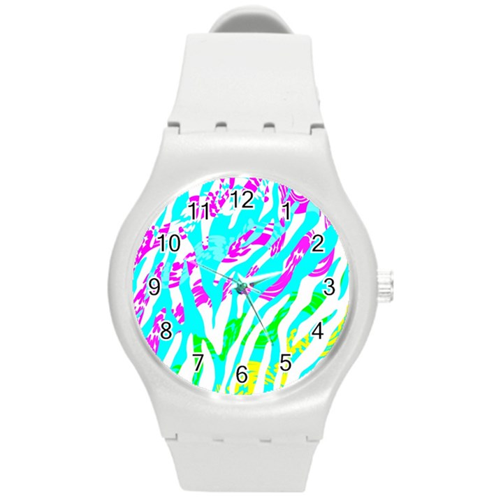 Animal Print Bright Abstract Round Plastic Sport Watch (M)