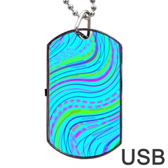 Pattern Swirl Pink Green Aqua Dog Tag Usb Flash (one Side) by Ndabl3x