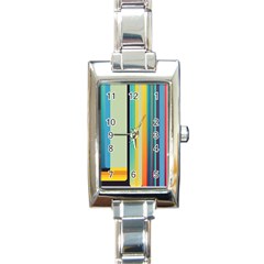 Colorful Rainbow Striped Pattern Stripes Background Rectangle Italian Charm Watch by Ket1n9