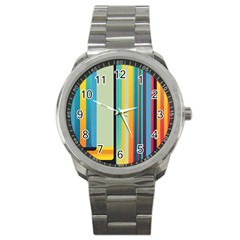 Colorful Rainbow Striped Pattern Stripes Background Sport Metal Watch by Ket1n9