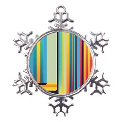 Colorful Rainbow Striped Pattern Stripes Background Metal Large Snowflake Ornament by Ket1n9