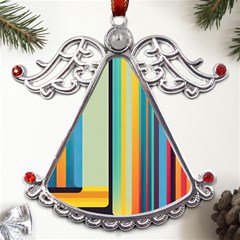 Colorful Rainbow Striped Pattern Stripes Background Metal Angel With Crystal Ornament by Ket1n9