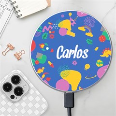 Personalized Childhood illustration Any Text Round Tile Coaster - Wireless Fast Charger(White)