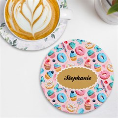 Personalized Icecream Dessert Initial Any Text Name Round Tile Coaster - UV Print Round Tile Coaster