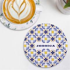 Personalized Traditional Tiles Pattern Any Text Name Round Tile Coaster - UV Print Round Tile Coaster