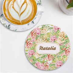 Personalized Hand Drawn Floral Any Text Name Round Tile Coaster - UV Print Round Tile Coaster