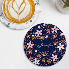 Personalized Floral Pattern Name Round Tile Coaster - UV Print Round Tile Coaster