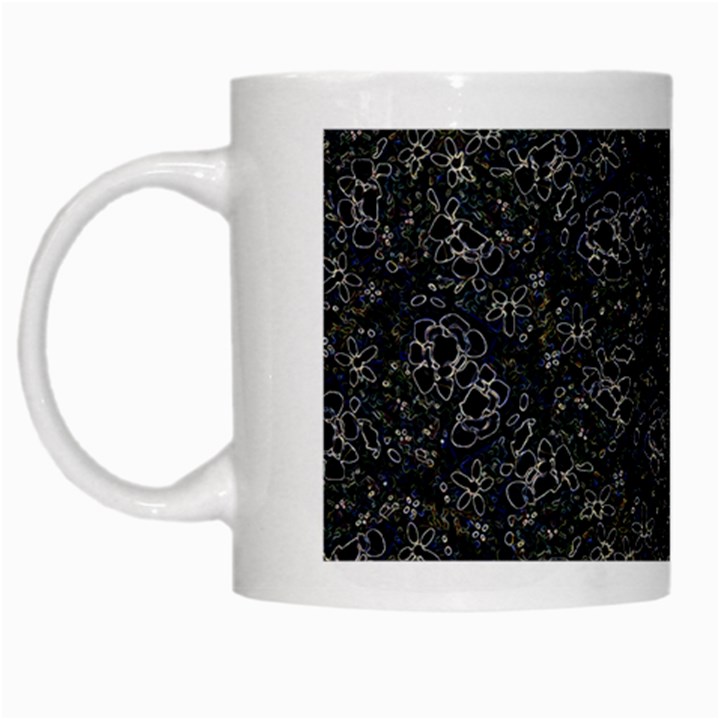 Midnight Blossom Elegance Black Backgrond White Mug