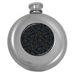 Midnight Blossom Elegance Black Backgrond Round Hip Flask (5 Oz) by dflcprintsclothing