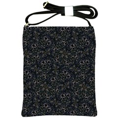 Midnight Blossom Elegance Black Backgrond Shoulder Sling Bag by dflcprintsclothing