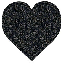 Midnight Blossom Elegance Black Backgrond Wooden Puzzle Heart by dflcprintsclothing