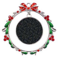 Midnight Blossom Elegance Black Backgrond Metal X mas Wreath Ribbon Ornament by dflcprintsclothing