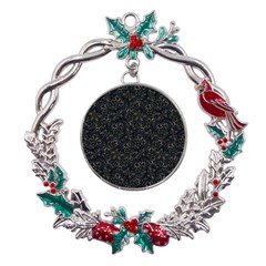 Midnight Blossom Elegance Black Backgrond Metal X mas Wreath Holly Leaf Ornament by dflcprintsclothing