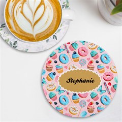 Personalized Icecream Dessert Initial Any Text Name Wireless Fast Charger - UV Print Round Tile Coaster