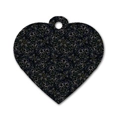 Midnight Blossom Elegance Black Backgrond Dog Tag Heart (one Side) by dflcprintsclothing