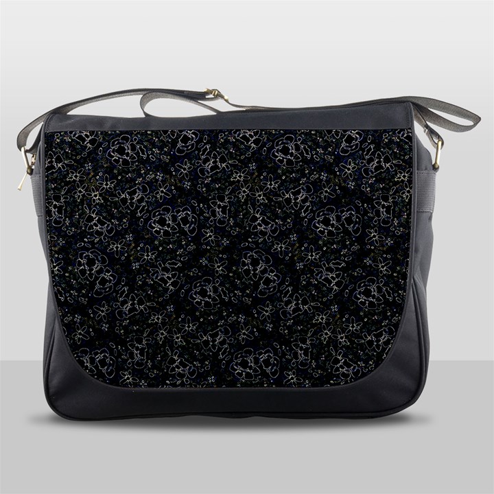 Midnight Blossom Elegance Black Backgrond Messenger Bag