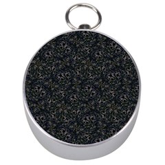 Midnight Blossom Elegance Black Backgrond Silver Compasses by dflcprintsclothing