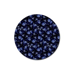 Stylized Floral Intricate Pattern Design Black Backgrond Rubber Coaster (round)