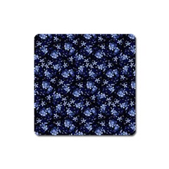 Stylized Floral Intricate Pattern Design Black Backgrond Square Magnet by dflcprintsclothing