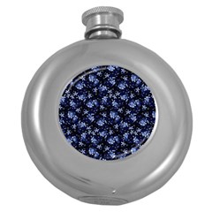 Stylized Floral Intricate Pattern Design Black Backgrond Round Hip Flask (5 Oz) by dflcprintsclothing