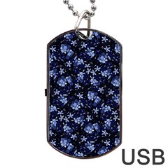 Stylized Floral Intricate Pattern Design Black Backgrond Dog Tag Usb Flash (two Sides)