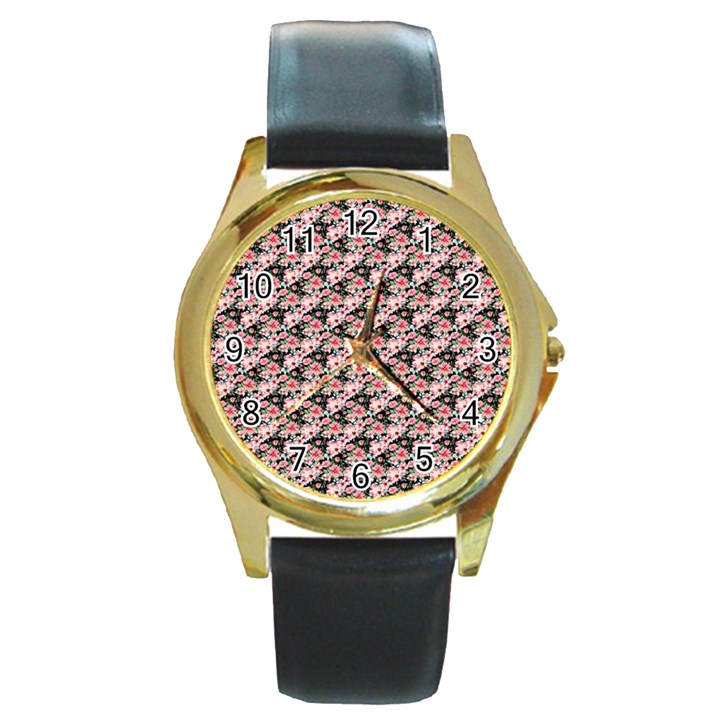 Pink Roses 02 Pink Roses 01 Round Gold Metal Watch