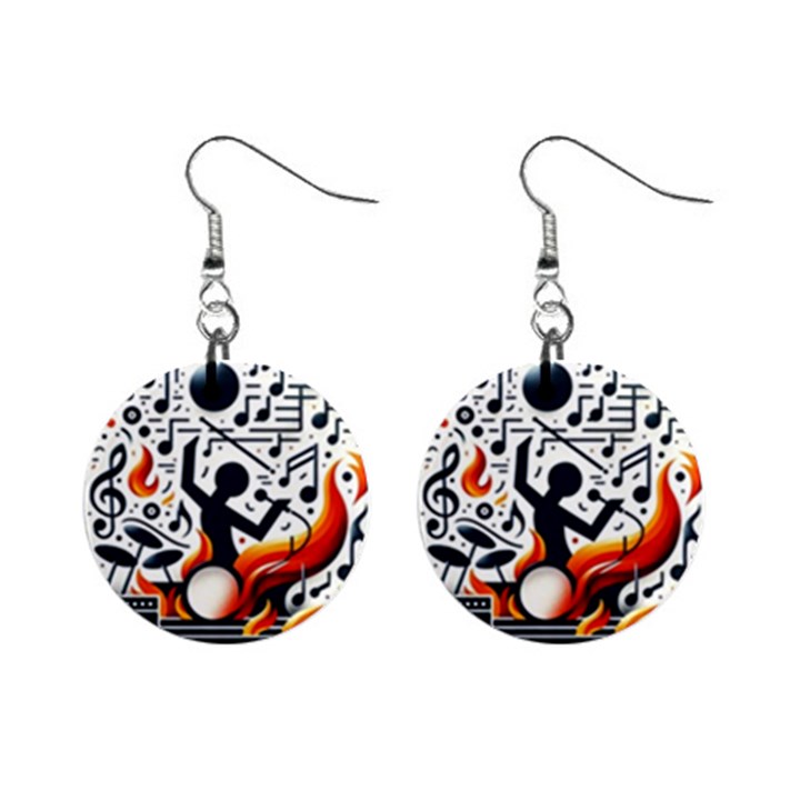 Abstract Drummer Mini Button Earrings