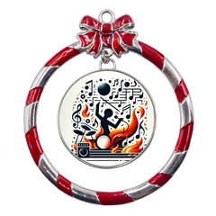 Abstract Drummer Metal Red Ribbon Round Ornament