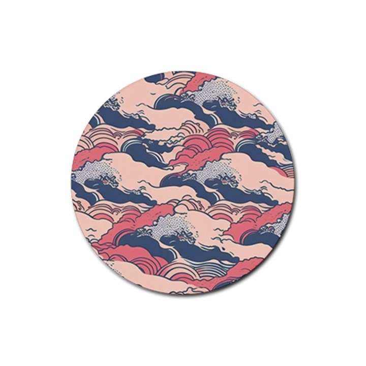 Waves Ocean Sea Water Pattern Rough Seas Digital Art Nature Nautical Rubber Round Coaster (4 pack)