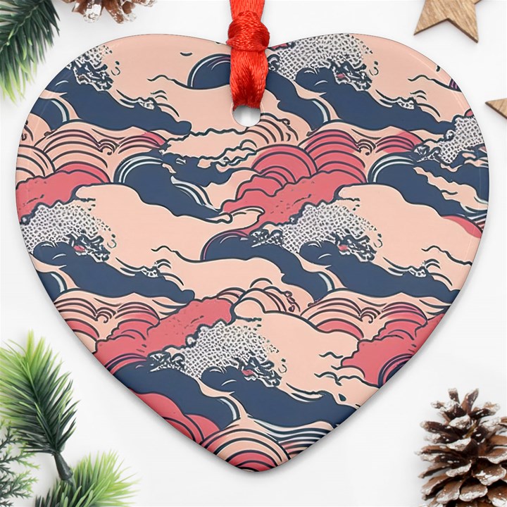 Waves Ocean Sea Water Pattern Rough Seas Digital Art Nature Nautical Heart Ornament (Two Sides)